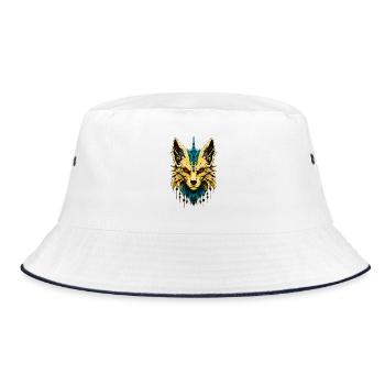 Der mystische Fuchskopf, edel und geheimnisvoll. - Bucket Hat - Weiß/Navy - Vorne