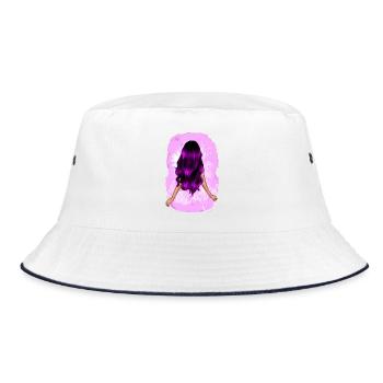 Schönheit mit langen lila Haaren - Bucket Hat - Weiß/Navy - Vorne