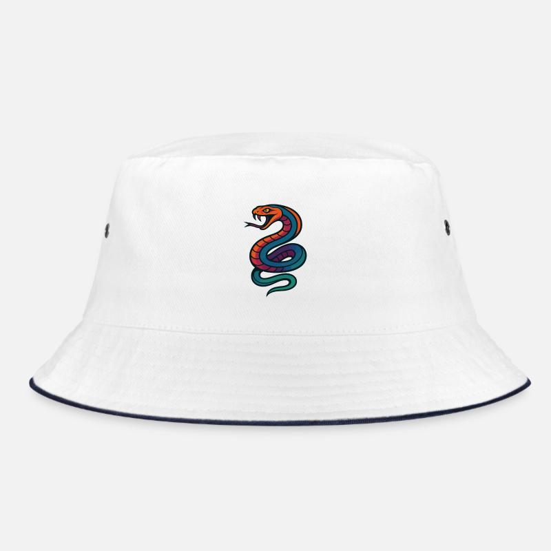Bunte Schlange - Bucket Hat - Weiß/Navy