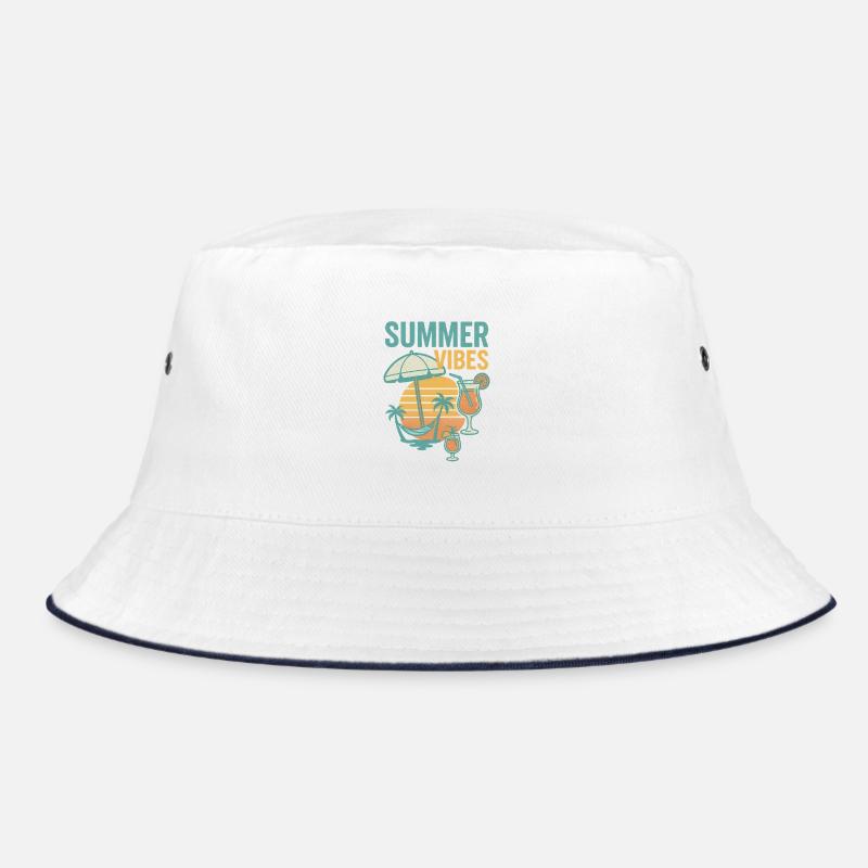 Summery Beach and Drink Motif Bucket Hat