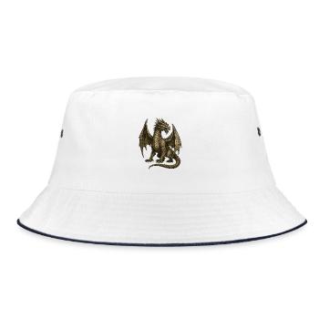 Legendäre Gravur im Drachenstil - Bucket Hat - Weiß/Navy - Vorne