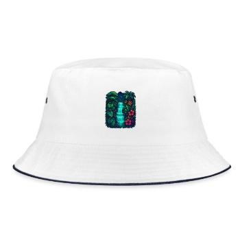 Tropischer Wasserfall - Bucket Hat - Weiß/Navy - Vorne