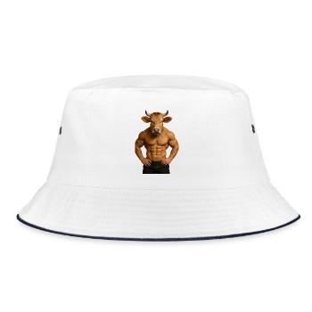 Muskulöser Stierkopf - Bucket Hat - Weiß/Navy - Vorne