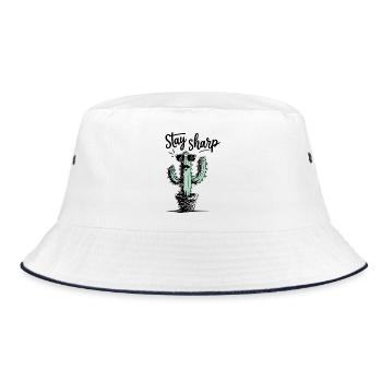 Humorvoller Kaktus mit Sonnenbrille - Bucket Hat - Weiß/Navy - Vorne