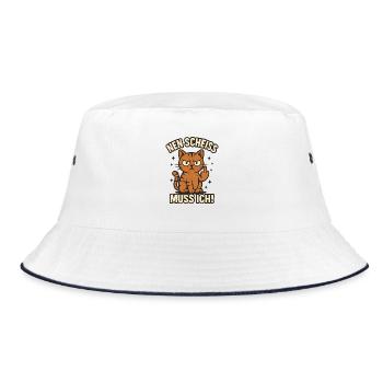 Lustige Katze mit frechem Spruch 'nen Scheiss - Bucket Hat - Weiß/Navy - Vorne