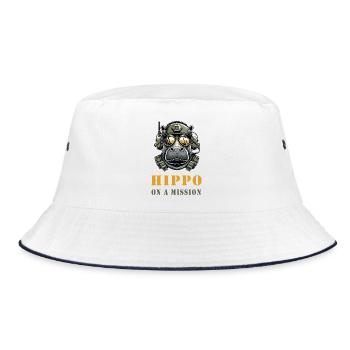 Hippopotamus in Mission - Military Design - Bucket Hat - white/navy - Front