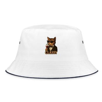 Sophisticated Cat with Wine and Tuxedo - Bucket Hat - white/navy - Front