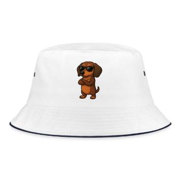 Coole Dackel Gamer mit verschränkten Armen Cartoon - Bucket Hat - Weiß/Navy - Vorne