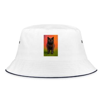 Nachtkatze mit Farbexplosion im Hintergrund - Bucket Hat - Weiß/Navy - Vorne