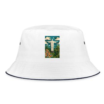 Christ the Redeemer Statue in Tropical Setting/Rio - Bucket Hat - white/navy - Front