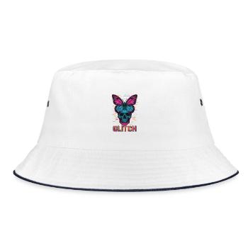 Neon Skull with Butterfly Design - Bucket Hat - white/navy - Front