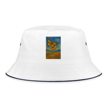 Schmetterling im Van-Gogh-Stil - Bucket Hat - Weiß/Navy - Vorne