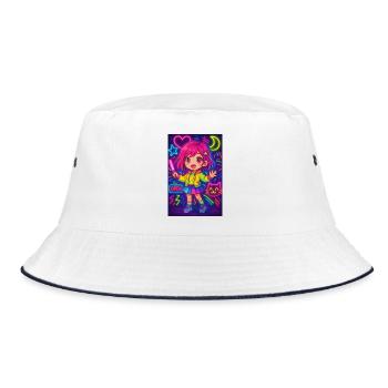 Neon Chibi Magic – Colorful Anime Energy - Bucket Hat - white/navy - Front