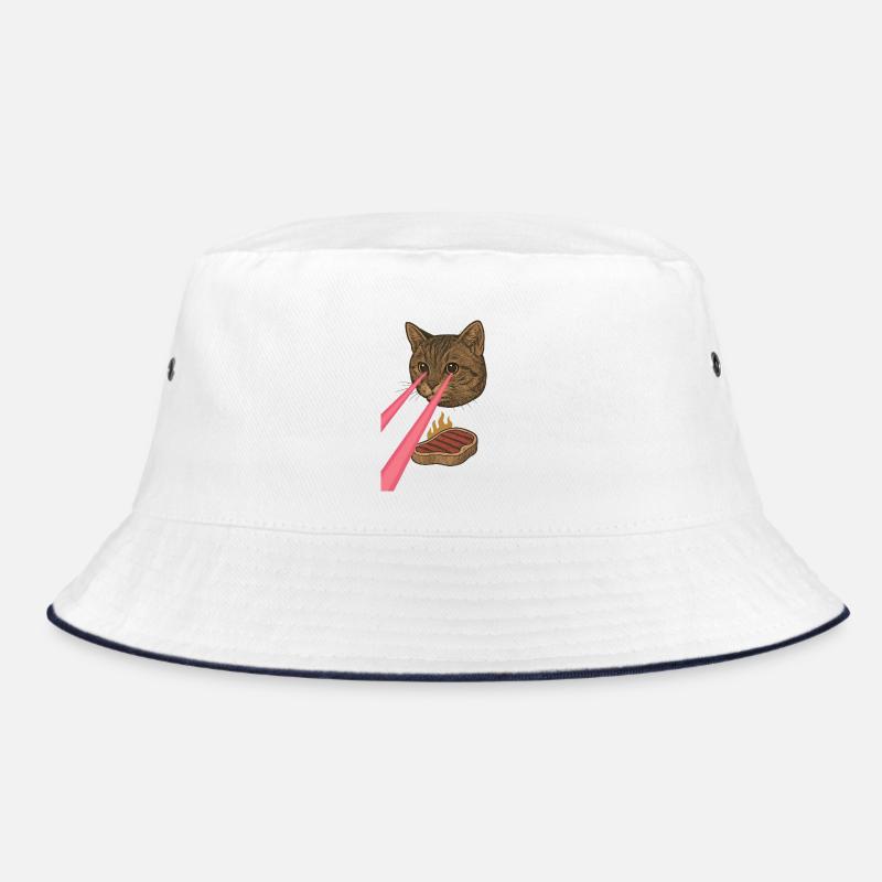 Laser Katze - Bucket Hat - Weiß/Navy