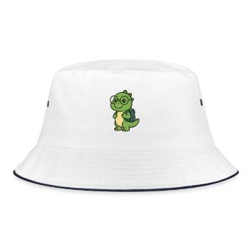 Cute dinosaur with glasses & satchel - Bucket Hat - white/navy - Front