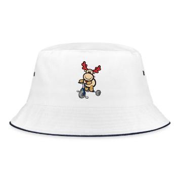 Laughing cartoon reindeer rides tricycle - Bucket Hat - white/navy - Front