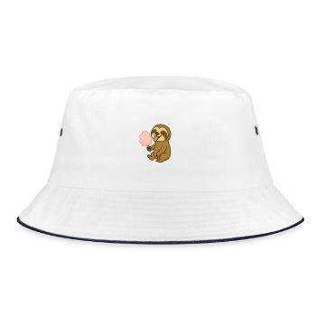 Cute sloth with cotton candy - Bucket Hat - white/navy - Front