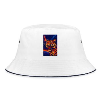 Himmlisches Tigernebel-Design, Liebestiger - Bucket Hat - Weiß/Navy - Vorne