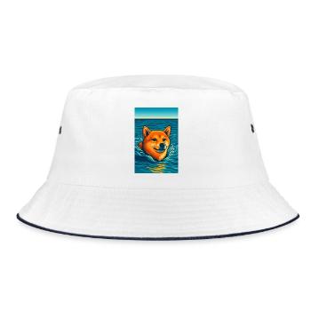 Shiba Inu Dog Joyful Swim Scene - Bucket Hat - white/navy - Front