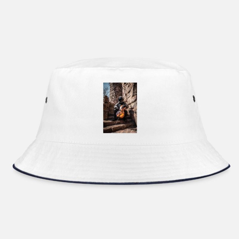 Astronaut Playing Cello on Stone Steps Bucket Hat