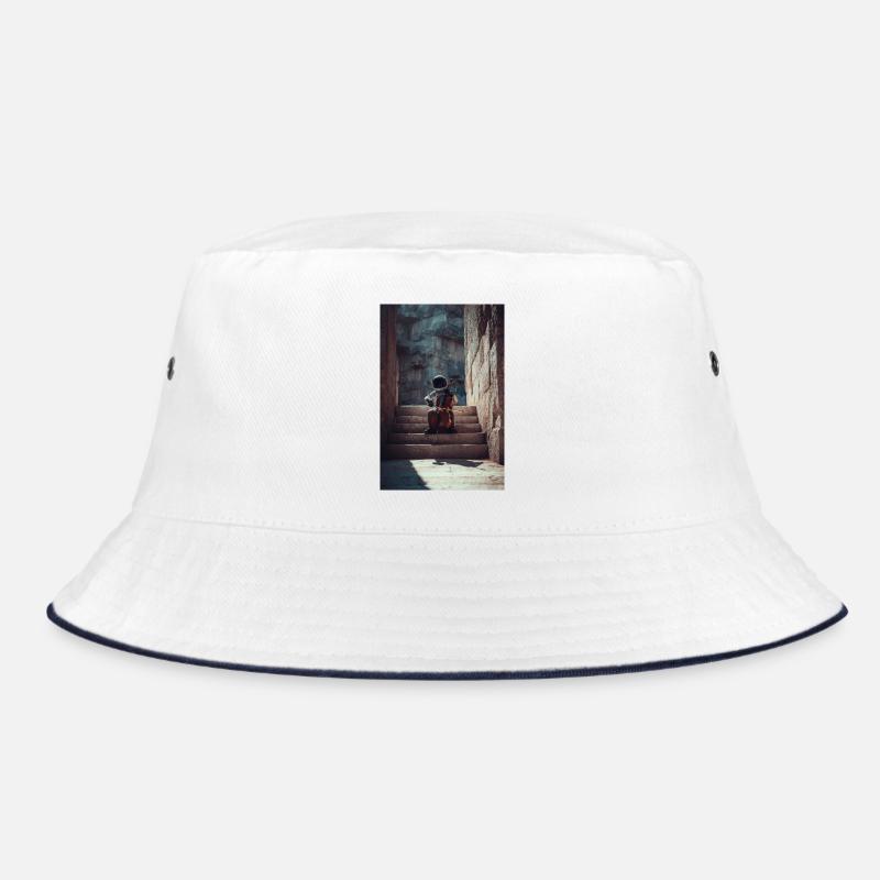 Astronaut Playing Cello on Ancient Stairs Bucket Hat