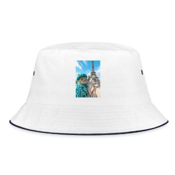 Stilvolle Katzen im Winter in Paris - Bucket Hat - Weiß/Navy - Vorne