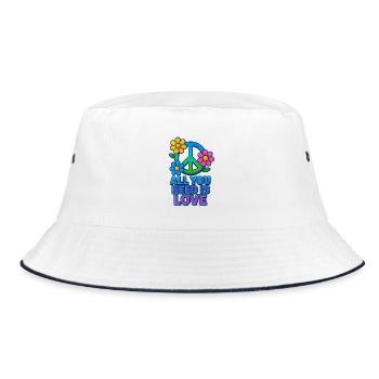 Friedliche Liebe Blumen Friedenszeichen Design - Bucket Hat - Weiß/Navy - Vorne