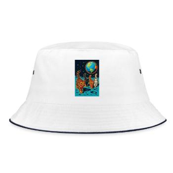 Cosmic Cats Lunar Adventure, Cats on the Moon - Bucket Hat - white/navy - Front