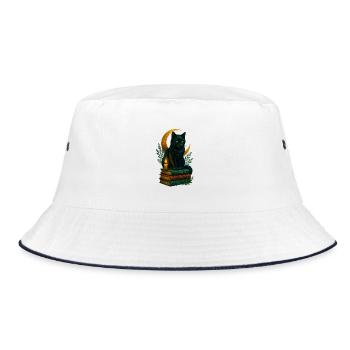 Enchanting_black_cat - Bucket Hat - white/navy - Front