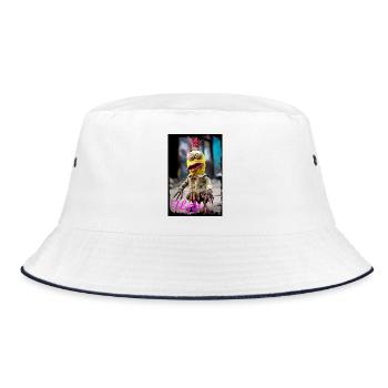 Ausdrucksstarke Trash-Charakter Puppe Illustration - Bucket Hat - Weiß/Navy - Vorne