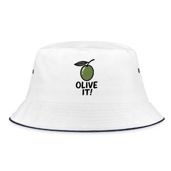 Olivenillustration mit Slogan - Bucket Hat - Weiß/Navy - Vorne