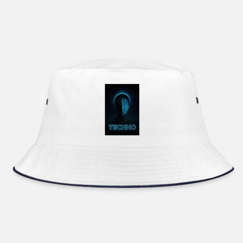 Futuristisches Techno-PortraitDesign - Bucket Hat - Weiß/Navy