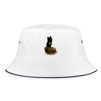 Black Spitz Dog on Tree Trunk - Bucket Hat - white/navy - Front
