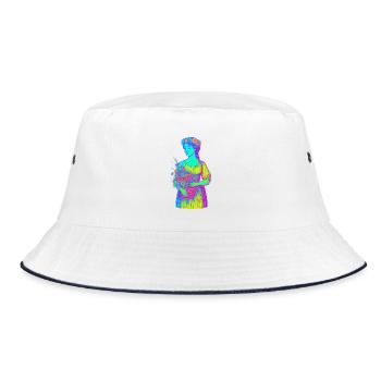 Blühende Natur Mädchen Neon Retro Illustration - Bucket Hat - Weiß/Navy - Vorne