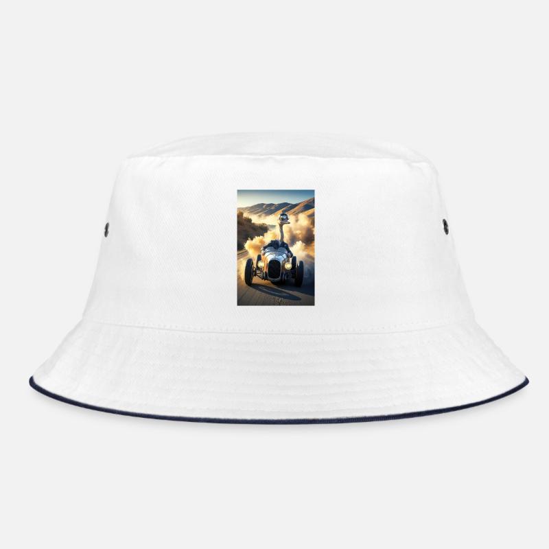 Humanoid Emu Driver On Road Bucket Hat