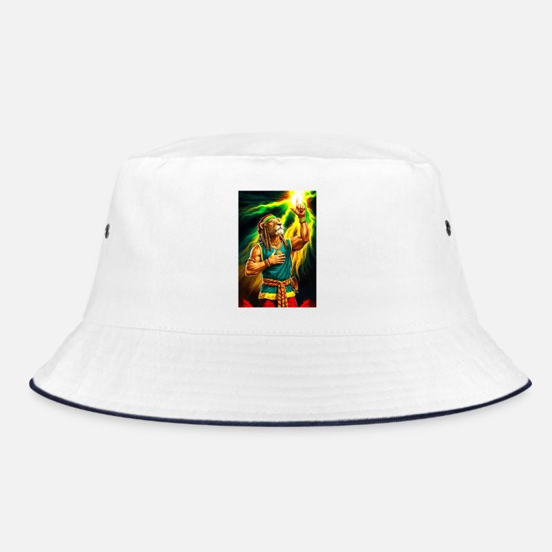 Rastafari Humanoider Löwe - Bucket Hat - Weiß/Navy