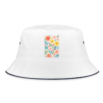Blumenmuster in Pastellfarben - Bucket Hat - Weiß/Navy - Vorne