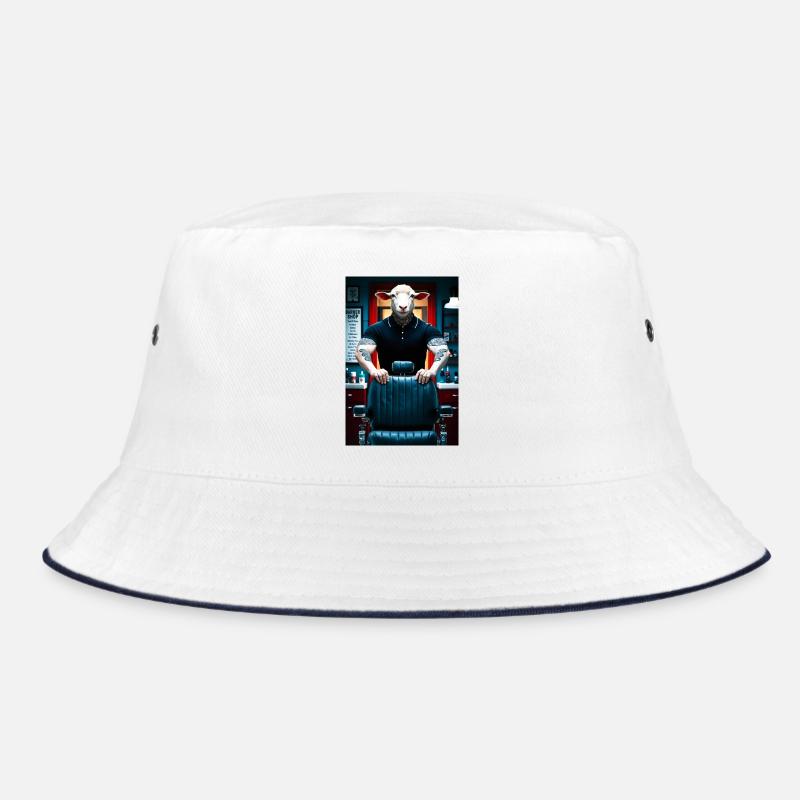 Humanoider Schaf Barbier - Bucket Hat - Weiß/Navy