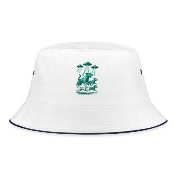 Alien Ufos Ufo Hunde beamen retro grün Geschenk - Bucket Hat - Weiß/Navy - Vorne