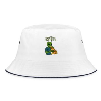 Alien Pizza T-Shirt Design mit Slogan - Bucket Hat - Weiß/Navy - Vorne