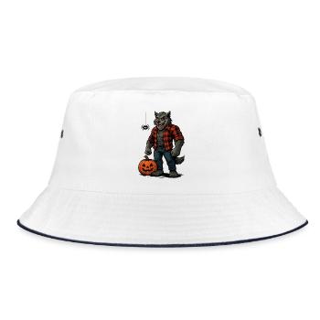 Halloween Werwolf mit Kürbis und Spinne - Bucket Hat - Weiß/Navy - Vorne