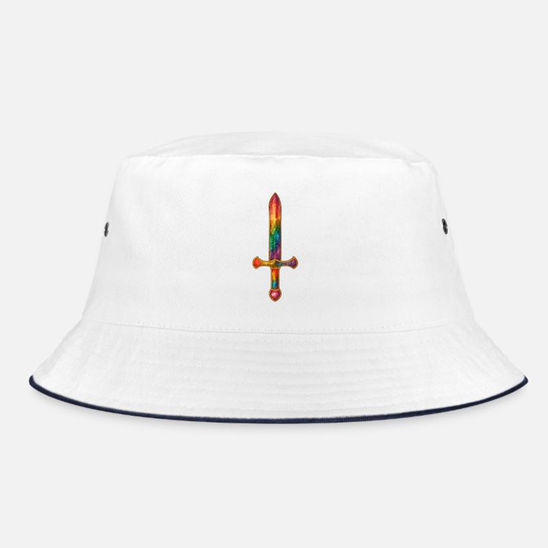 Regenbogen Schwert mit Goldumrandung - Bucket Hat - Weiß/Navy
