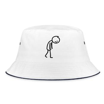 Strichmännchen Traurig Strichmann Strichzeichnung - Bucket Hat - Weiß/Navy - Vorne