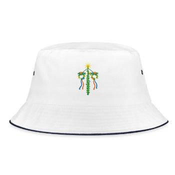 Swedish Midsummer Tree with Flowers and Ribbons - Bucket Hat - white/navy - Front
