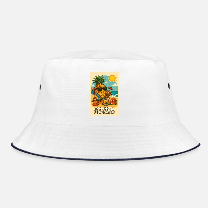 Ananas mit Sonnenbrille am Strand - Bucket Hat - Weiß/Navy