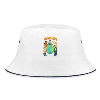 Gamer4Life Globale Freundschaft - Bucket Hat - Weiß/Navy - Vorne