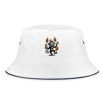 Feuriger Affe mit Zaubertalisman - Bucket Hat - Weiß/Navy - Vorne