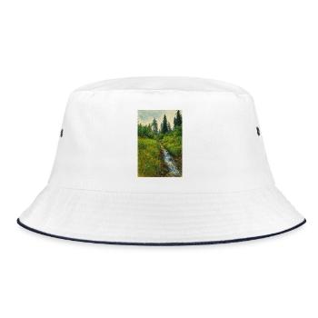 Sketchart Landscape with brook in Switzerland - Bucket Hat - white/navy - Front