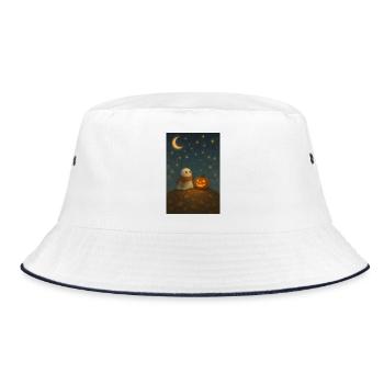 Halloween Geist mit Kürbis - Bucket Hat - Weiß/Navy - Vorne