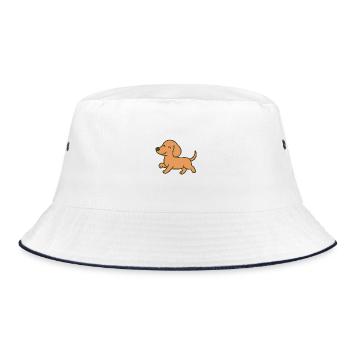 Fröhlicher Welpenlauf Cartoon-Design - Bucket Hat - Weiß/Navy - Vorne